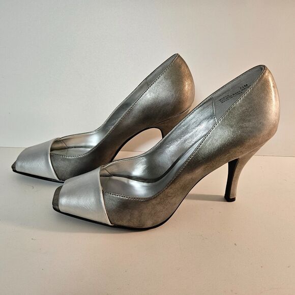 Rampage Size 7.5 Mystic Silver Peep Square Toe Stiletto Heels - Picture 4 of 7